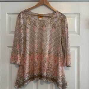 Ruby Rd. Pink and Beige Paisley Scoop Neck Tunic